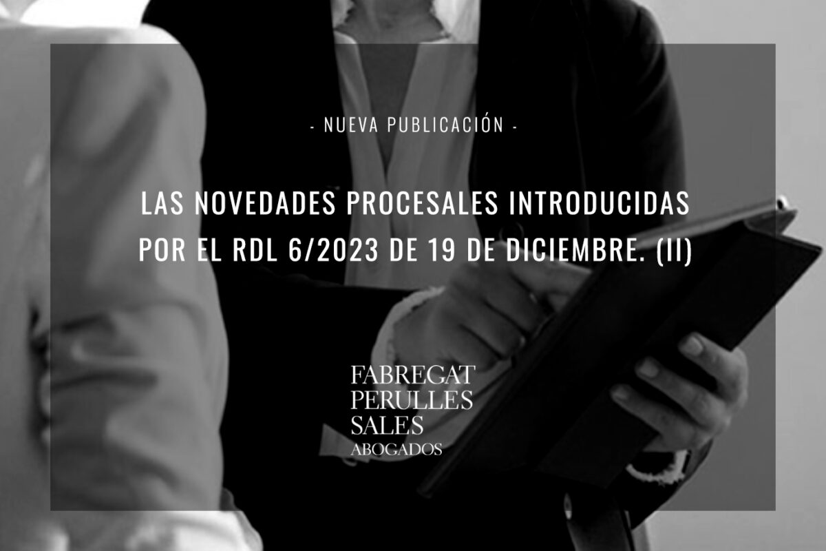 Las novedades procesales introducidas por el RDL 6/2023 de 19 de diciembre. (ii)
